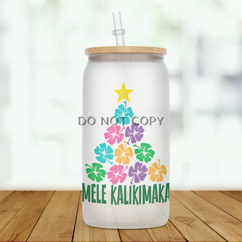 Mele Kalikimaka Floral Tree Glass Can