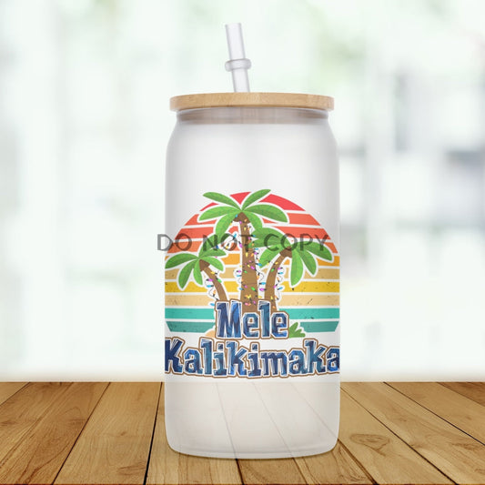 Mele Kalikimaka Palm Trees Glass Can